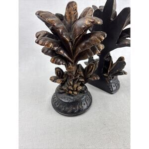 Vintage 90s Bronze/Gold Tone Pair Resin Tropical Floral Plant Book Ends